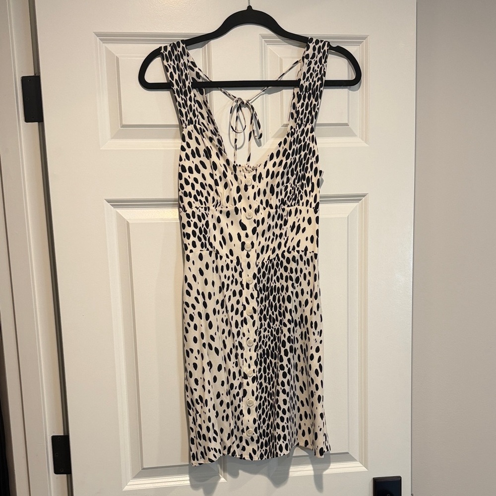 Reformation Cream and Black Spotted Sleeveless Dress